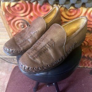 AZTEC Men's Brown Woven Leather Slip On Loafer Shoes Size 10 Made In Mexico